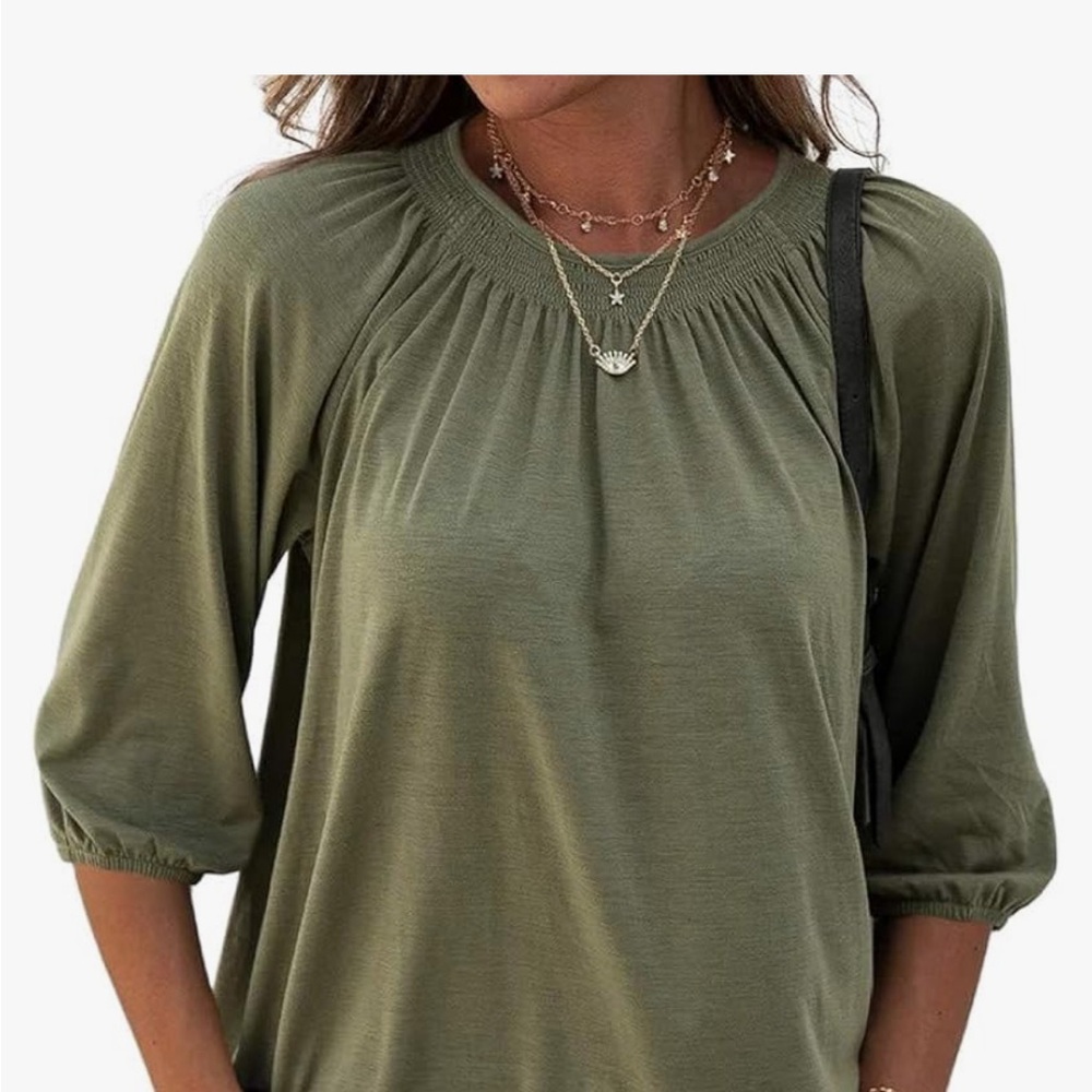 New-Olive Green Blouse with 3/4 Sleeves
